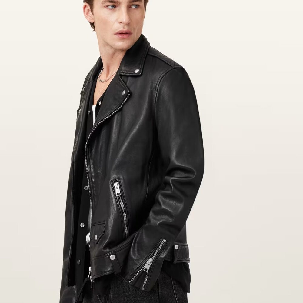 ALLSAINTS Men's Black Leather Jacket LARGE